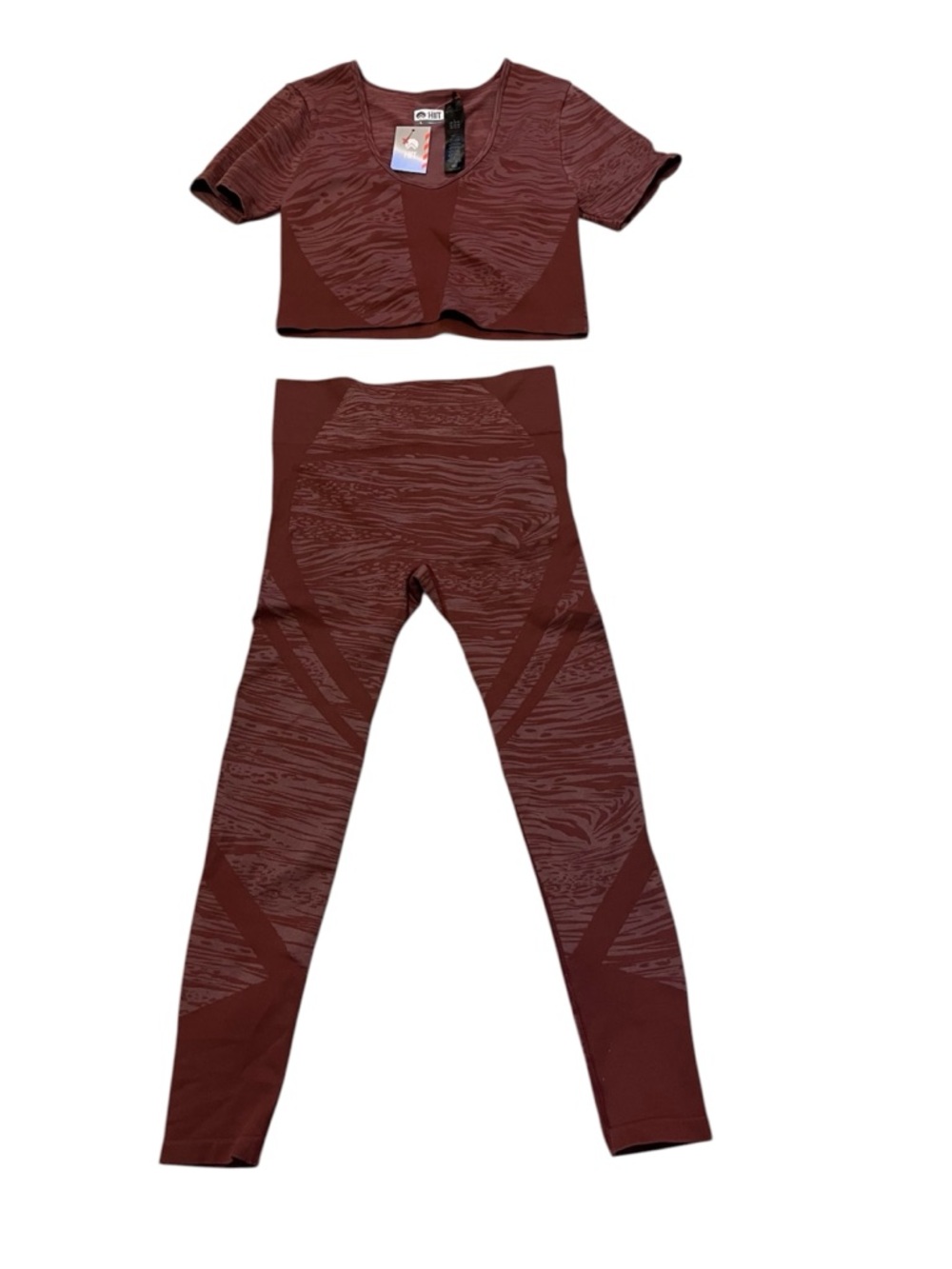 HIIT Brand Seamless High-Waist Leggings and Crop Top Set - Wine Red
